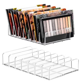 ARJDXDP 2 Pack Acrylic Desk Organzier, Acrylic Eyeshadow Makeup Organiser, Clear Skincare Organiser Holder for Vanity Cosmetics Makeup Drawers Contertop Bedroom Cabinet-7 Compartment