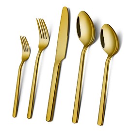 KINGSTONE Golden Silverware Set, 18/10 Gold Flatware Set for 4, Gold Mirror Finish Cutlery Set for Home Kitchen and Restaurant
