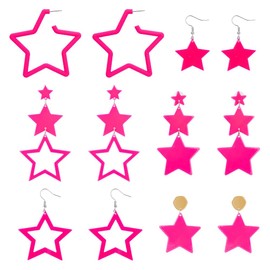 UNICRAFTALE 6 Pairs 6 Style 80s 90s Pink Star Earrings Fashion Star Acrylic Dangle Stud Earrings Retro Neon Drop Earrings Cute Dangle Earrings Evening Party Gifts for Women