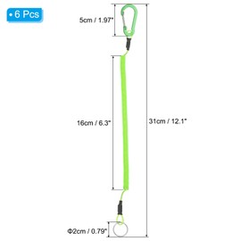 PATIKIL 6pcs Retractable Spring Coil Straps, 6" Spiral Stretchy Safety Lanyard Cord with Aluminium Clip and Key Ring for Fishing Kayak Climbing Boating Pliers, Green