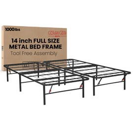 Golden Gate Beds Foldable Metal Bed Frame, Sturdy Iron Platform, No Box Spring Needed, Portable & Collapsible Design, Heavy Duty, Easy Assembly, Under Bed Storage, Noise-Free - Black, Full Size