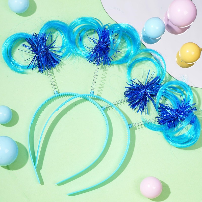 2 Pcs Ponytail Headband Blue Feathers Hair Wig Headwear Accessory