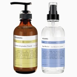 LilaLavanda - Kit de Doble Limpieza Facial LilaLavanda | ALF + AMM | Aceite Limpiador y Agua Micelar | Piel Limpia y Radiante | 2 x 118 ml