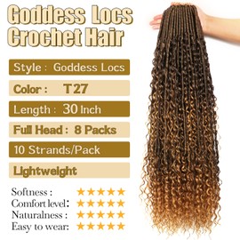 8 Packs Goddess Faux Locs Crochet Hair-30 Inch Boho Soft Locs Crochet Hair for Black Women (T27, 30 Inch(Pack of 8))