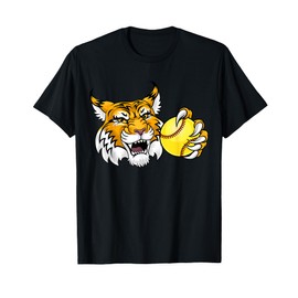 Wildcat Bobcat Lynx Cougar Softball Ball Cartoon Character T-Shirt for Men Women Girls Kids