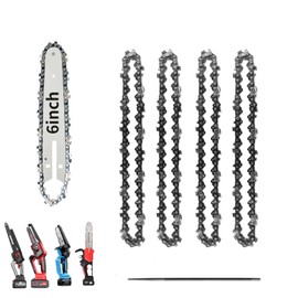 6 Inch Chainsaw Chain Blade and Guide Bar, Replacement Chain Saw Bar and Chains for 6 inch Mini Cordless Electric Portable Handheld Chainsaw for Wood Cutting (4 Chains + Guides Bar + File)