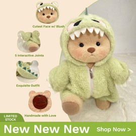 Cuddly Teddy Bear Collection – Different Styles with Changeable Outfits! Plush Toys for Boys & Girls:_Green Dino With Brown Bear