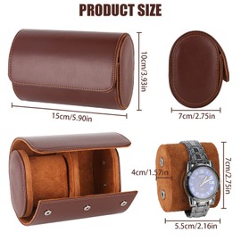 bssmmai Watch Roll Genuine Leather 2 Watches, Watch Roll Travel Case with Removable Watch Cushion, Travel Case Leather for Men and Women, Watch Box Leather, Watch Case with 2 Compartments, Brown