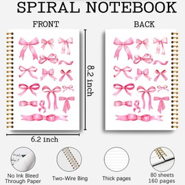 Guymn Coquette Pink Bow Notebook Journal, Girly Notebook, Preppy Journal, Womens Journals for Writing, Cute Notebooks Journals for Women, Aesthetic Hardcover Spiral Notebook 5.5x8.3 Inch