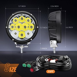 Nilight 5.7 Inch Round 50W LED Driving Light w/ 16AWG DT Connector Wiring Harness 6500LM IP68 Spot Flood Combo Work Lamp for Offroad ATV UTV SUV Motorcycle Truck Tractor Boat