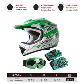 TCT-MOTORPARTS Green Flame DOT Kids Youth Motocross Helmets ATV Off-Road Dirt Bike Motorcycle Full Face Helmet+Gloves+Goggles X-Large