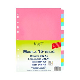 K3T 64515 Index Dividers 15 Pieces Made of Sturdy Manila Cardboard with Colourful Tabs