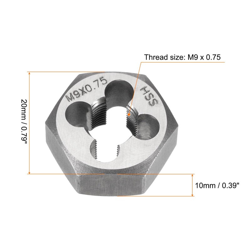 sourcing map Hex Threading Die M9 x 0.75 Metric Thread