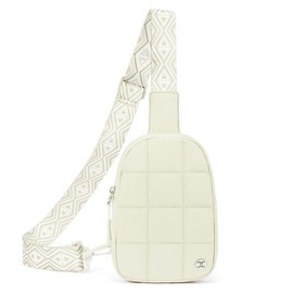 Telena Puffer Sling Bag Crossbody Bags for Women Quilted Puffy Bum Bag Cross Body Fanny Pack - Color: Beige