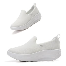 Oude Womens Platform Sneakers Comfy | White Orthopedic Shoes for Women Walking Out | 2 Inch Rocker Bottom Size 5