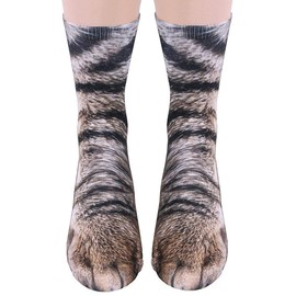 Tiaronics 3D Socks Unisex Adult Animal Paw Crew Socks - Sublimated Print (Cat)