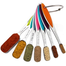 YellRin Measuring Spoons Set Stainless Steel Long Handle Stackable Teaspoon Tablespoon Set of 7 for Cooking and Baking