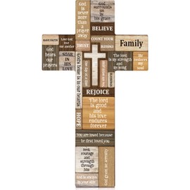 Jetec Jetec Christians Cross Wall Decor Faith Biblical Verse Wooden Crosses Table Centerpieces Farmhouse Wall Sign for Home Easter Party Indoor Outdoor Decorations 10.6 x 6.1 Inch (Classic Style)