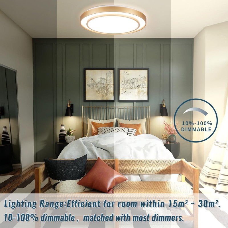 Wheatronic 20 inch Flush Mount Ceiling Light Fixture LED 36W,