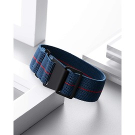 BINLUN Elastic Fabric Nylon Watch Band Waterproof Military Replacement Watch Strap Hook-and-Loop for Men Women Silver & Black Buckle 18/20/22mm（Blue-red-B，22mm）