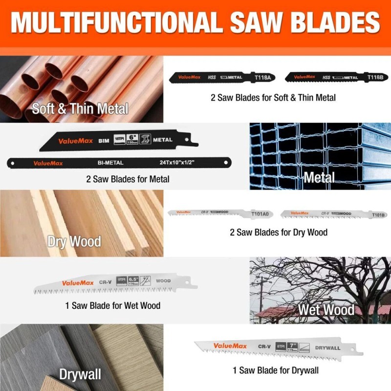 Valuemax 8-In-1 Multifunctional Hand Saws Quick-Change Hacksaws Drywall/Jab Saws