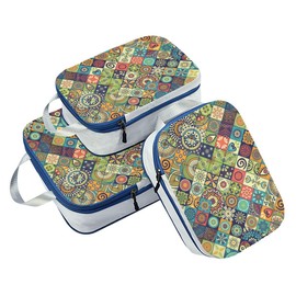 ALAZA Compression Packing Cubes for Suitcases 3 Set, Boho Pattern Travel Luggage Organiser Packing Cubes for Clothes Shoes Home Storage