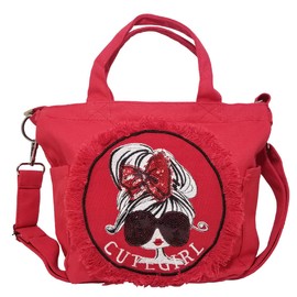 DIVA Rose Women's Shoulder Bag, Mini 2-Way Bag, Small, Cross-body Design, Lightweight, Lightweight, Handbag, Tote Bag, Denim, 1. Ribbon girl: Red