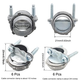 Kyuionty 12 Pcs Clamp Type Cable Connectors, Zinc Clamp Cable Connector Fittings for Metallic Conduit Protect Cables (1/2 Inch + 3/4 Inch)