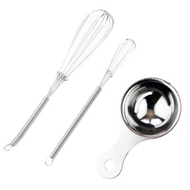 Stainless Steel Mini Whisk Set of 3 Pieces - 7in and 8in Tiny Whisk for Whisking + 1 Pcs Egg White Yolk Filter Separator,Manual Wire Egg Beater Whisk Set Kitchen Gadget Cooking/Baker Tool