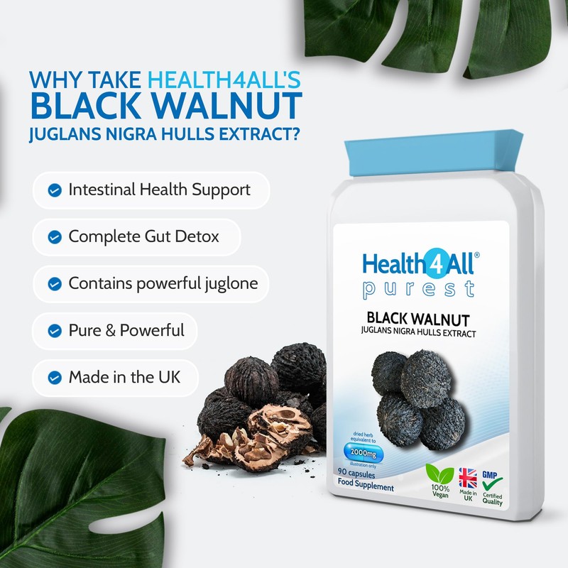 Health4All Black Walnut Hulls 2000mg 90 Capsules, Strongest Green Husk