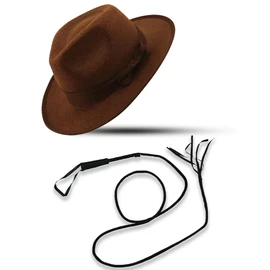 Mega_Jumble Indiana Jones Style Brown Explorer Hat and Bull Whip Fancy Dress Accessories