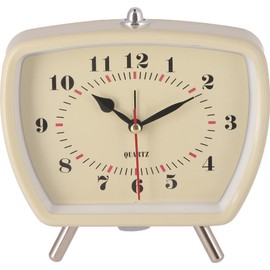Fuji Boeki 37714 Table Clock, Width 5.7 x Depth 2.6 x Height 5.6 inches (14.6 x 6.6 x 14.1 cm), White Clock, Alarm Function, Silent, Retro