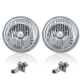 Octane Lighting 7 Inch Crystal Clear Halogen Headlight Diamond Headlamp 12V 60/55W H4 Light Bulbs