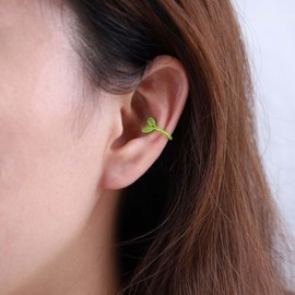 Inateannal Boho Green Leaf Ear Cuff Earring Green Leaf Cartilage Cuff Earrings Vintage Green Leaf Earrings Leaf Non Piercing Earrings Jewellery for Women and Girls, Zinc, No Gemstone