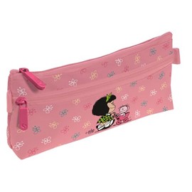 Grafoplás Mafalda Babycart Federmäppchen, flach, 2 Taschen, 23 x 10 cm, Fächer mit Reißverschluss, leicht zu öffnen, Schulmaterial und als Geschenk, Rosa, 23x10x4cm, Flaches Federmäppchen mit großem
