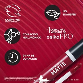 ésika  Labial Hidracolor Mate Edición Limitada 6 ml, Acabado Mate, 4X Ácido Hialurónico, Hidratación 36H, No Transfer 24H, Color Intenso y Larga...   