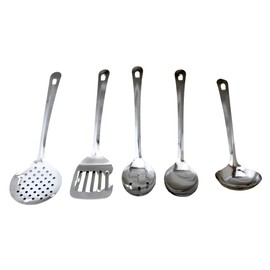 5-Piece Stainless Steel Kitchen Cooking Utensil Set - Includes Ladle, Skimmer, Slotted Turner, Spoon, & Slotted Spoon - Dishwasher Safe, Durable, Classic Design