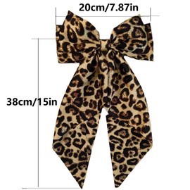 Leopard Print Hair Bow Clip, Big Bow Hair Bow Clips Large Leopard Bow Hair Clips with Long Tail Hair Bow Barrette for Thick Thin CurlyPonytail Hair Accessories for Women Girls (Brown)