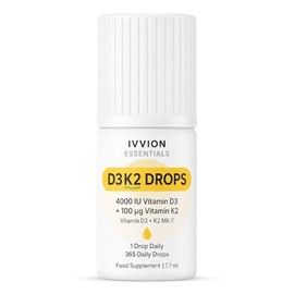 Essentials D3K2 Drops 4000 IU Vitamin D3 + 100 µg Vitamin K2 MK-7 – 365 Daily Drops | 1 Drop Daily | Sugar Free, No Artificial Colours or Flavours, Gluten Free | 7.7 ml
