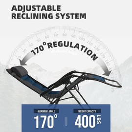 Foristrail Zero Gravity Chair Set of 2 Oversized Folding Recliner, Padded Anti Gravity Lounge Chair with Adjustable Pillow & Cup Holder for Outdoor Camping, Patio, Poolside, Lawn (Black & Blue)