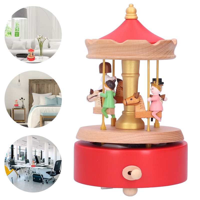 Wooden Music Box Musical Box Rotating Horse Shaped Wood Crafts