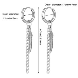 Kawailay 2 Pairs Feather Huggie Hoop Earrings Gothic Feather Earrings Studs Punk Rock Hip Hop Dangle Drop Earrings for Men Women - Silver and Black Style 3