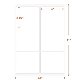 3 1/3" x 4" (25 Sheets) Address Labels, Labels Sticker Paper for Laser/Ink Jet Printer, Printable and Writable White Sticker Labels- Matte, 6 per Page Labels (Total 150 Labels)