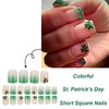 24Pcs Green St. Patrick’s Day Press on Nails Short Square