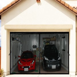 Magnetic Garage Door Screen 14x9ft for 1 Car Garage Door Retractable Upgraded, Durable Heavy Duty Fiberglass Screen Mesh with Strong Magnets for Garage Door 168x108inch, Easy to Install (14x9ft, BK)