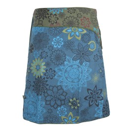 Vishes - Alternative Clothing - Women's Wrapper Wrap Skirt Colourful Printed Embroidered with Flowers Side Bag, turquoise-green