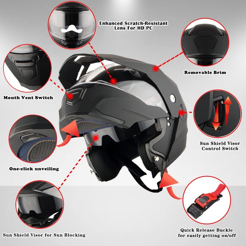 1Storm New Motorcycle Modular Flip up Full Face Helmet Dual