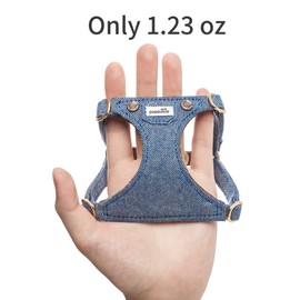Puppytie No Pull xs Dog Harness with Multifunction Dog Leash,Soft Adjustable No Choke Escape Proof Pet Harness Vest,Denim Light Blue,XXS