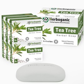 HERBOGANIC Tea Tree Herbal Soap | Pack of 6 of 5oz soap Bar | Ideal for Men and Women, Soothing and Nourishing Soap for Moisturization