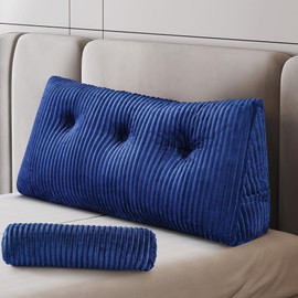 Z-hom Large Wedge Pillow Headboard, Twin Triangular Headboard Pillow, Reading Pillow Standard Bed with a Roll Pillow for Bed Sitting Up Sleeping, Backrest Cushion Headboard Gap Pillow for Back, Blue